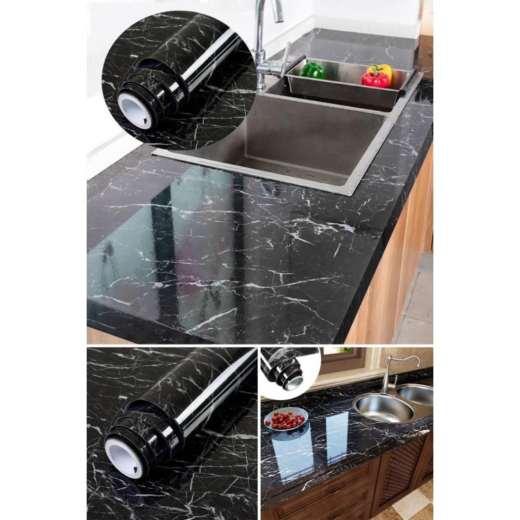 Black Adhesive Covering Paper Marble Pattern Large Size5 Meters