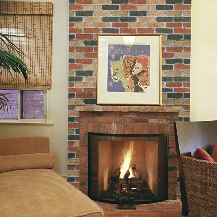 Red Self Adhesive 3D Wall Shelf with Brick Stone PatternDoor Covering Paper 3 Meters 60 Cm