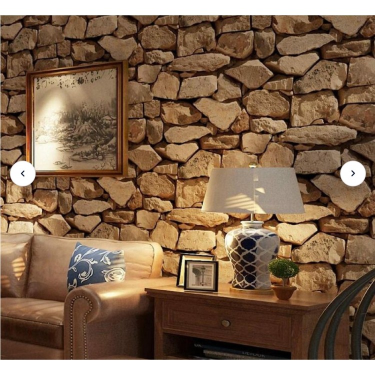 Red Self-Adhesive 3D Wall Shelf with Stone Wall PatternDoor Covering Paper 5 Meters 60 Cm