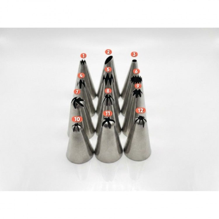 12-Piece Professional Stainless Steel Pastry Holder Set – Detailed Decorating and Decorating Tips