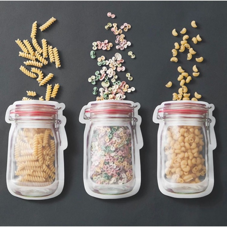 Medium Size Ziplock Storage Bag - Ziplock with Jar LookBag 3 Pieces