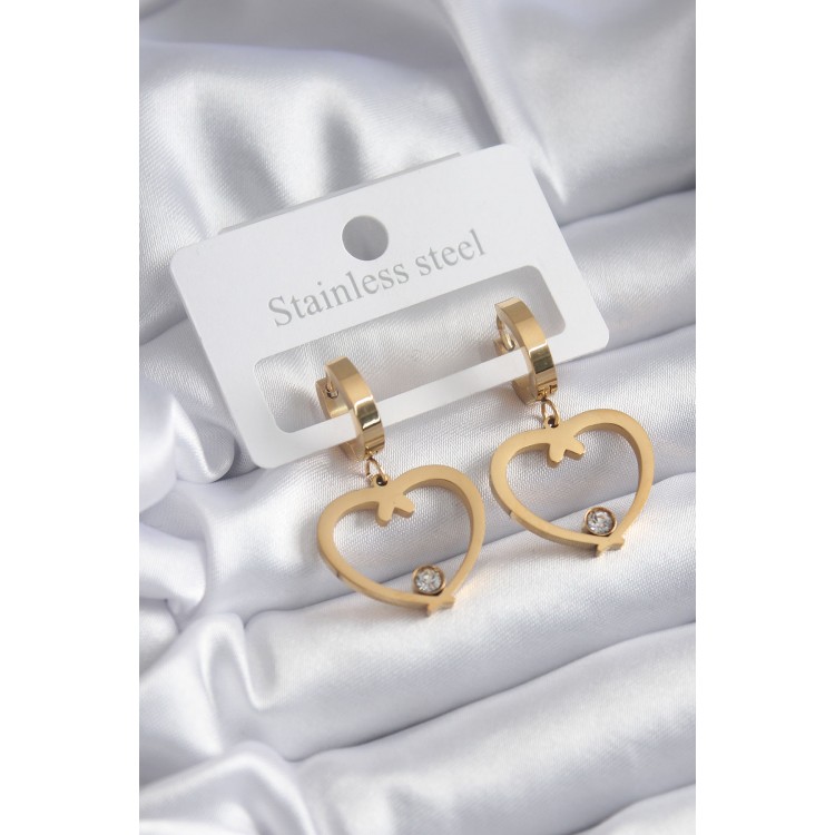 316L Steel Gold Color Heart Model Zircon Stone Detail Women's Earrings TJ-BKP8120