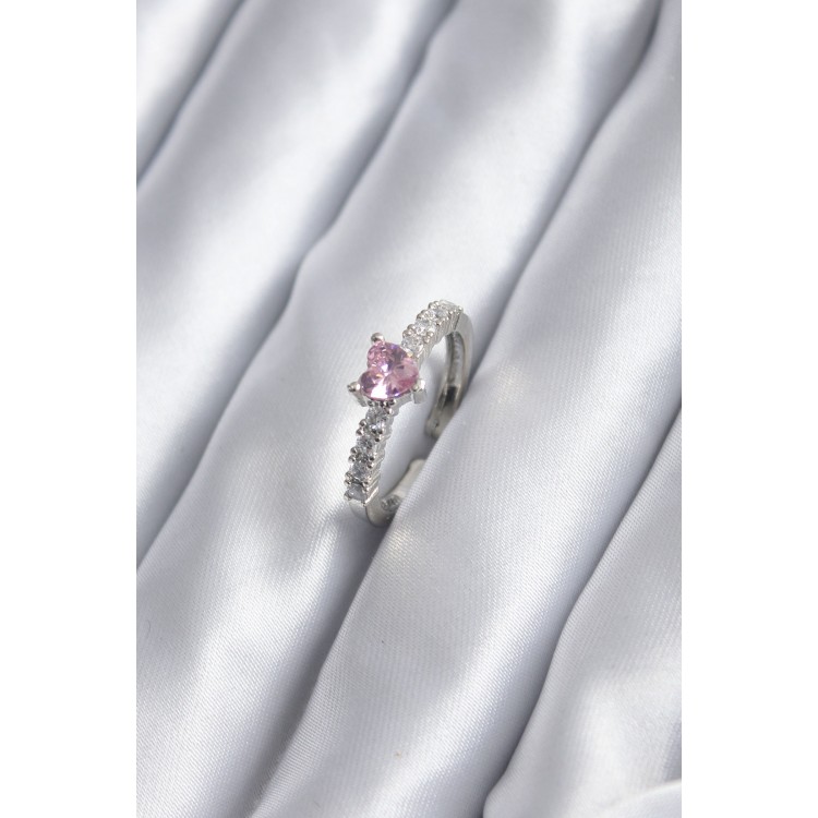 Pink Crystal Heart Model with Silver Color Zircon StoneWomen's Ring TJ-BYK2851