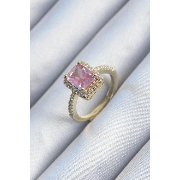 Pirinç Gold Renk Pembe Zirkon Taşlı Kadın Yüzük TJ-BYK2902