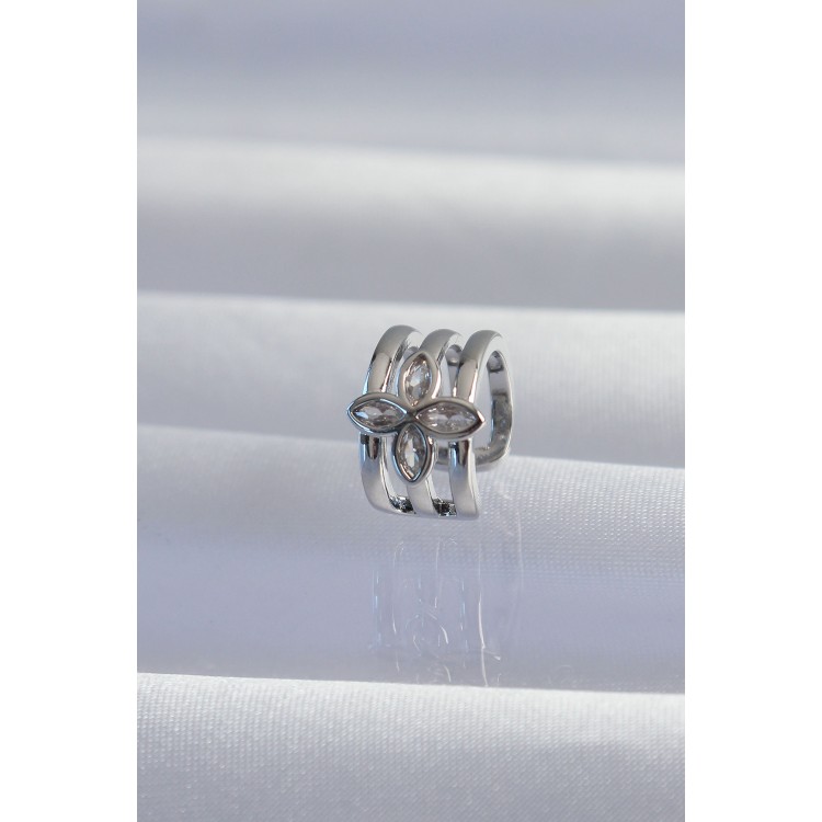 Pirinç Gümüş Renk Yonca Earcuff Küpe TJ-BKP9330