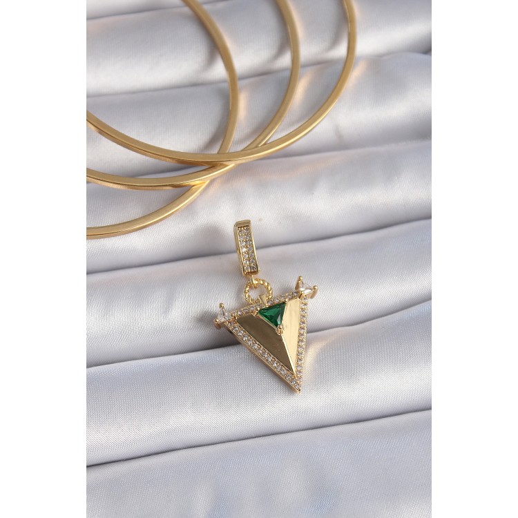 Brass Gold Color Zircon Stone 3D Triangle Model Ajda Charm TJ-BC1002