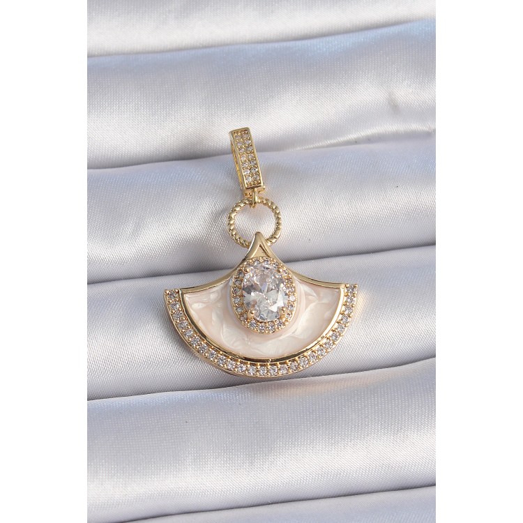 Brass Gold Color Zircon Stone Detailed White Enamel Ajda Charm TJ-BC1009