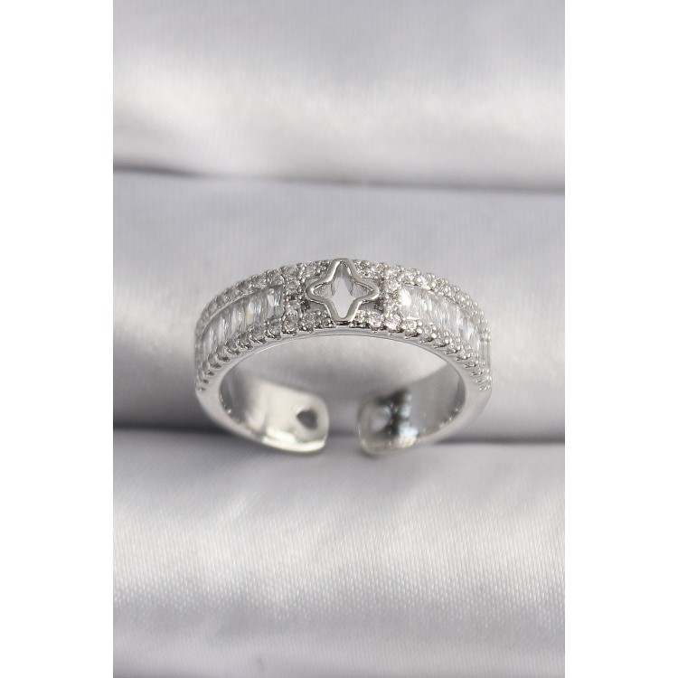 Brass Silver Color Zircon Stone Star Engraving VIP Series Women's Ring TJ-BYK3509