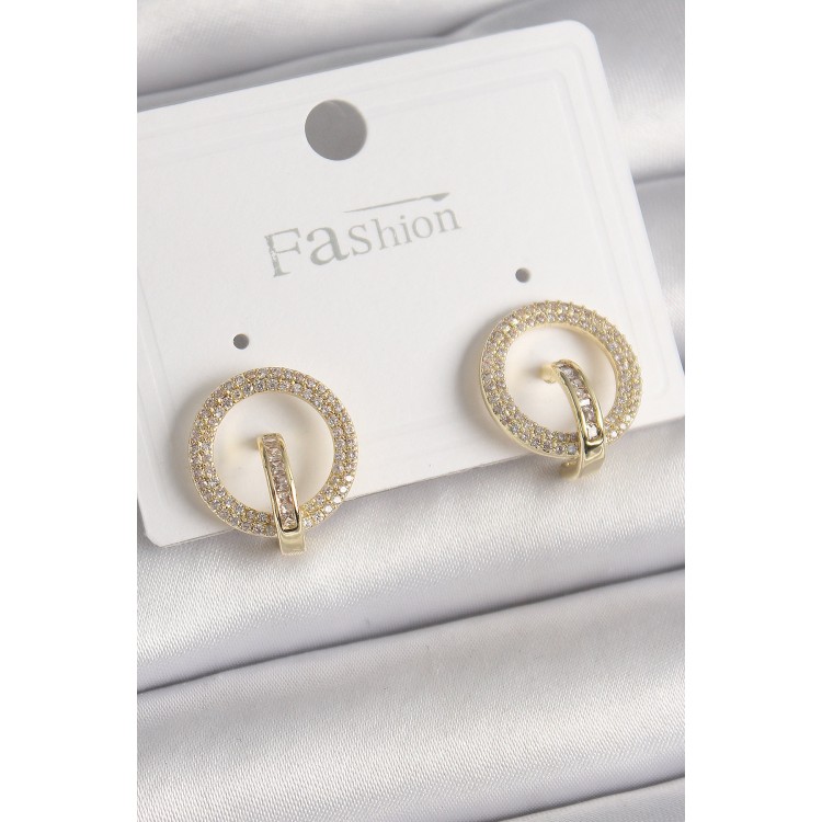 Pirinç Gold Renk Zirkon Taşlı Halka Model Kadın Küpe TJ-BKP9923