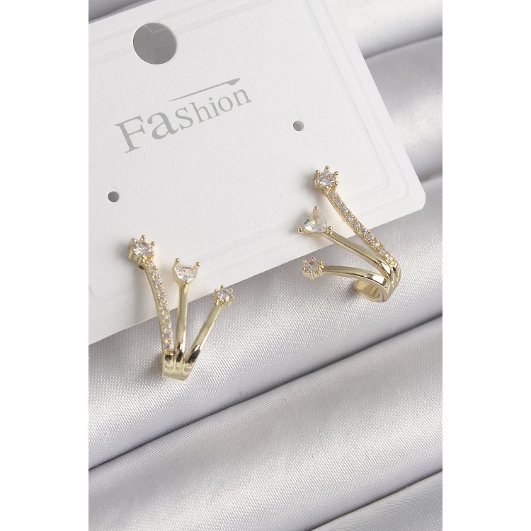 Pirinç Gold Renk Zirkon Taşlı Kadın Küpe TJ-BKP9963