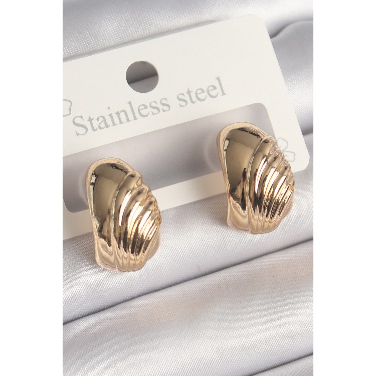 Pirinç Gold Renk İşleme Detaylı Yarım Halka Model Kadın Küpe TJ-BKP10245