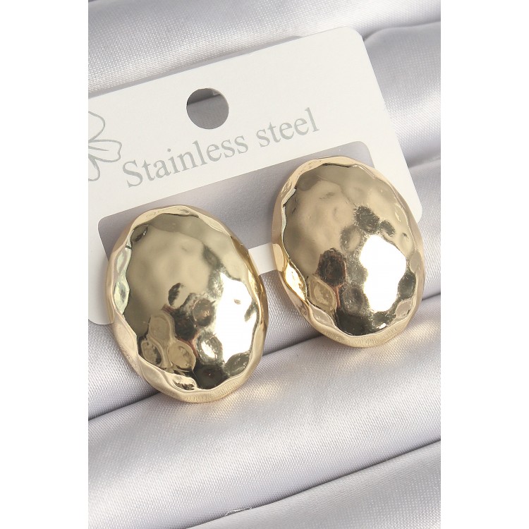 Brass Gold Color Embroidered Bomber Oval Model Women's Earrings TJ-BKP10255