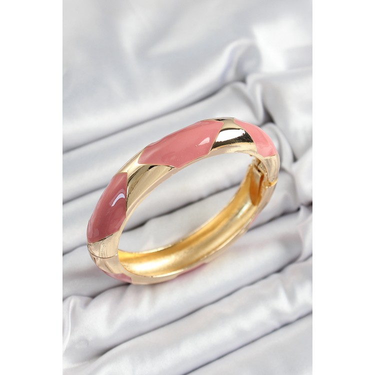 Pirinç Pembe Mineli Baklava Model Gold Renk Kadın Kelepçe TJ-BB7329