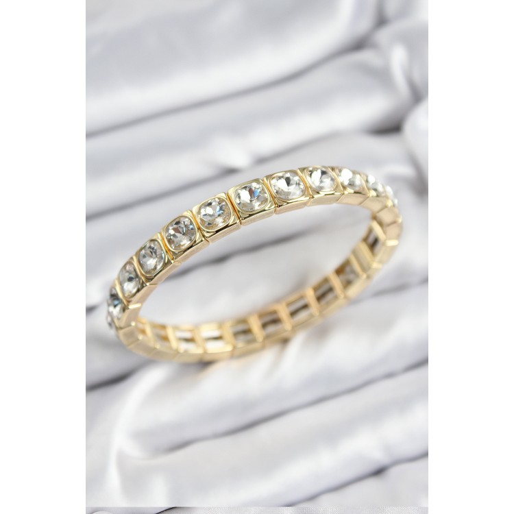 Pirinç Zirkon Taşlı Kare Model Gold Renk Lastikli Kadın Bileklik TJ-BB7497