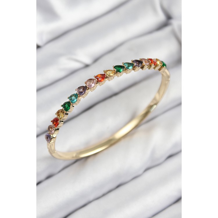Pirinç Renkli Zirkon Taşlı Kalp Model Gold Renk Kadın Kelepçe TJ-BB7682
