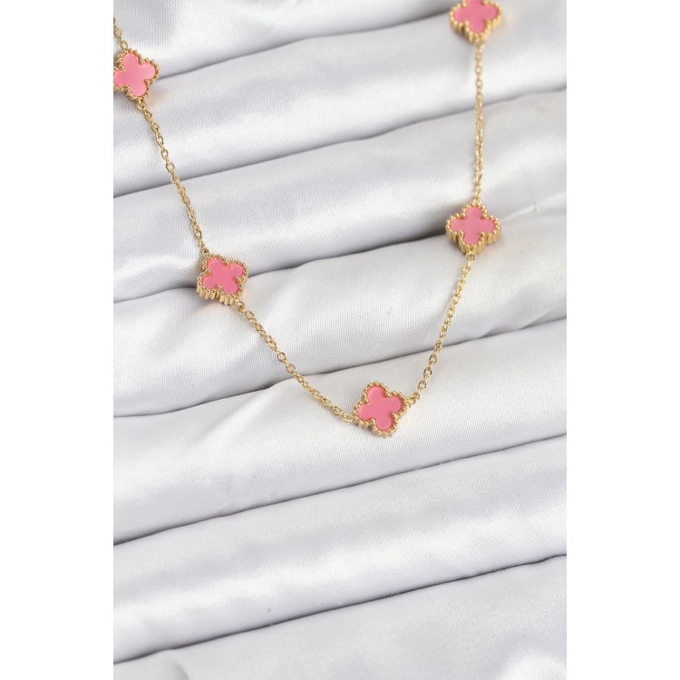 316L Steel Chain Gold Color Pink Baby Boy Clover Women's Necklace TJ-BKO10572