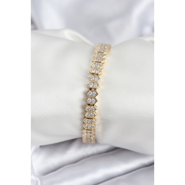 Pirinç VIP Seri Gold Renk Zirkon Taşlı Kadın Bileklik TJ-BB7920