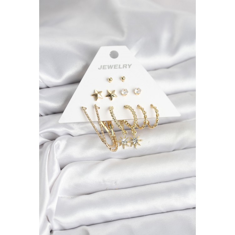 6 Çift Kadın Küpe Seti Gold Renk TJ-BKP11318