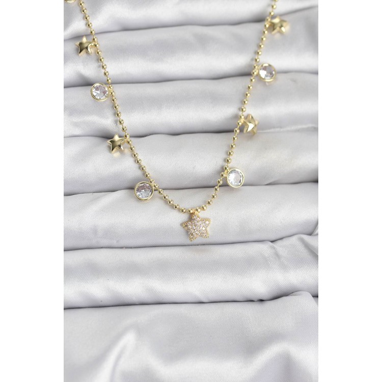 Pirinç Gold Renk Yıldız Model Kadın Kolye TJ-BKO10640