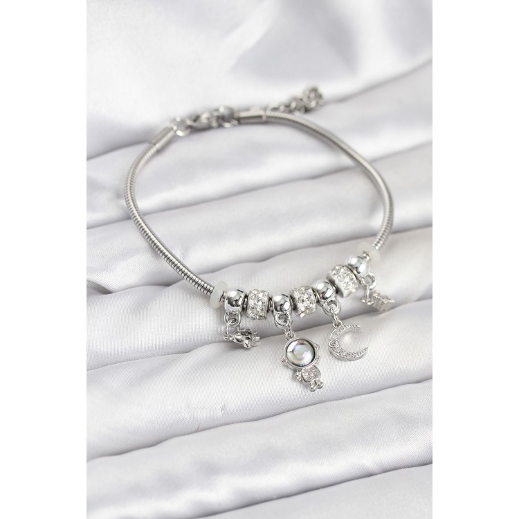 Brass Silver Color Space Theme Charm Women's Bracelet TJ-BB8178