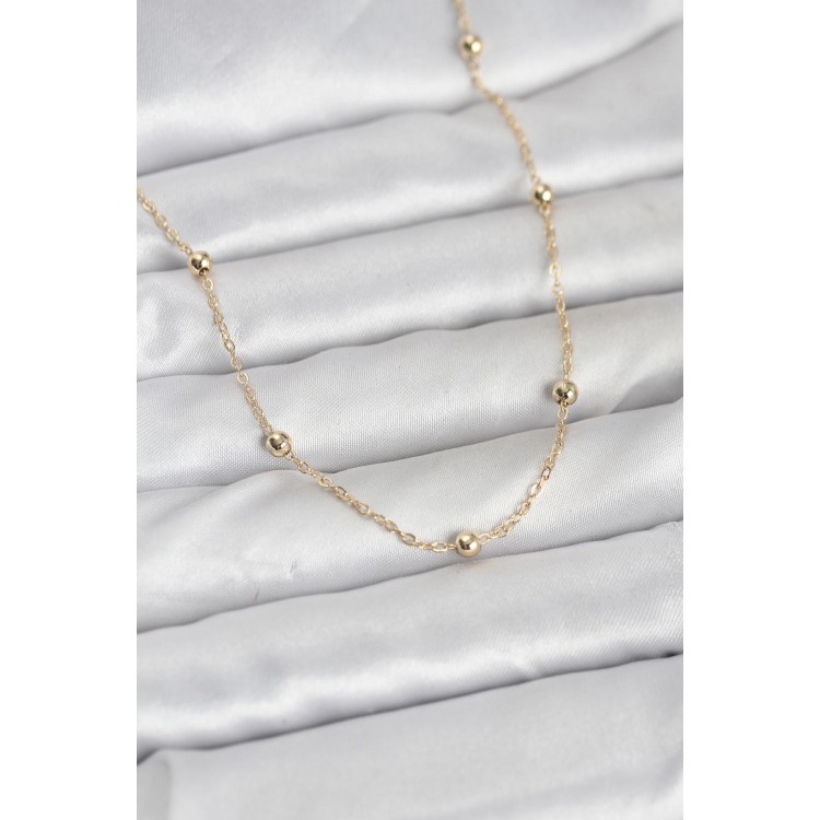CM 14K Gold Renk Pirinç Top Zincirli 60 cm Kadın Kolye TJ-BKO10940
