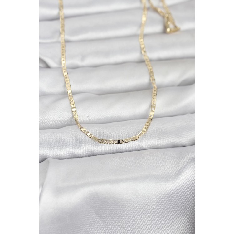 CM 14K Gold Renk Lazerli Yassı Model Zincirli 60 cm Kadın Kolye TJ-BKO10966