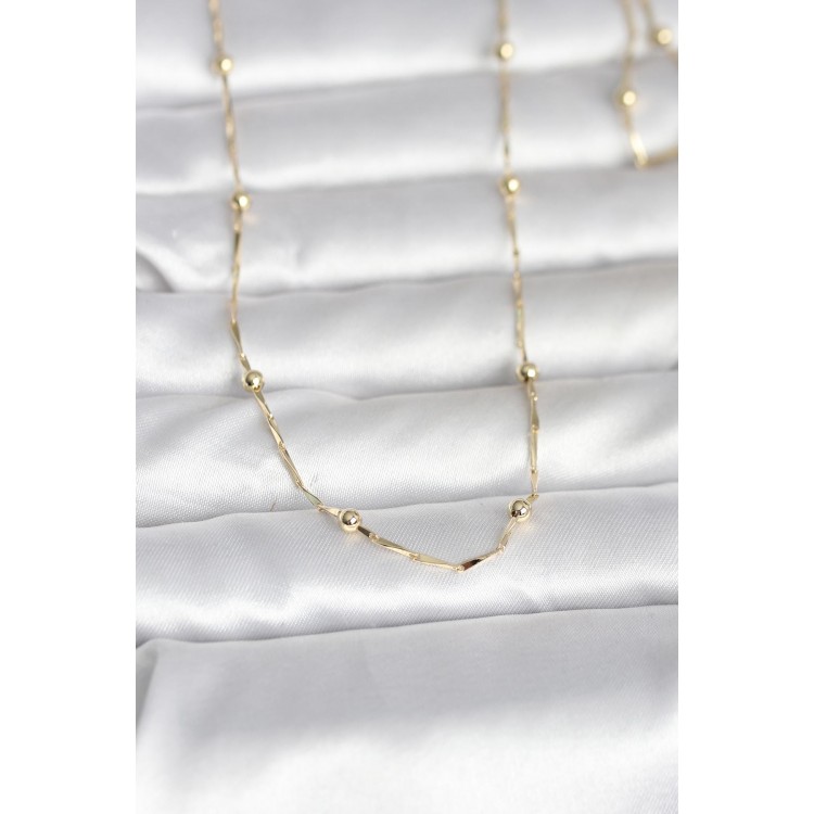 CM 14K Gold Renk Kesme Çubuk Zincir Topçuklu Model 60 cm Kadın Kolye TJ-BKO10986