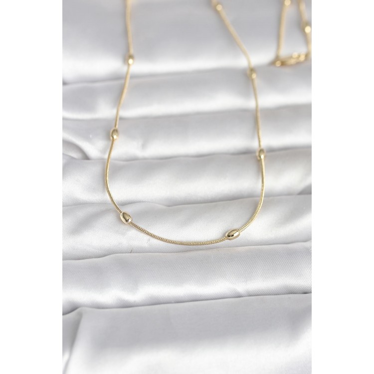 CM 14K Gold Renk Yılan Zincirli Damla Topçuk Model 60 cm Kadın Kolye TJ-BKO10990