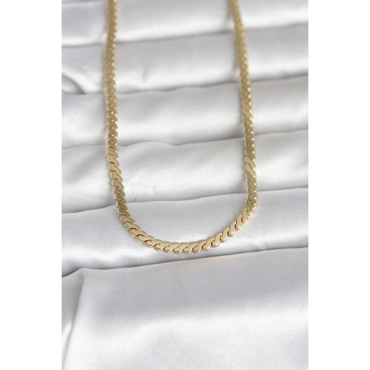 CM 14K Gold Renk Yassı Ezme Zincir Model 60 cm Kadın Kolye TJ-BKO10996