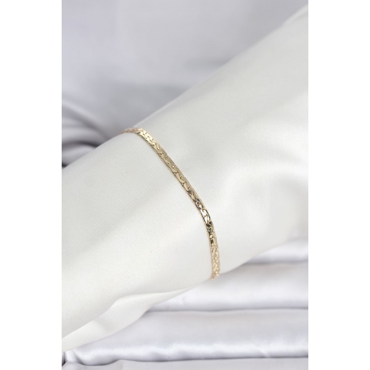 CM 14K Gold Renk Yassı Ezme Zincir Model Kadın Bileklik TJ-BB8292