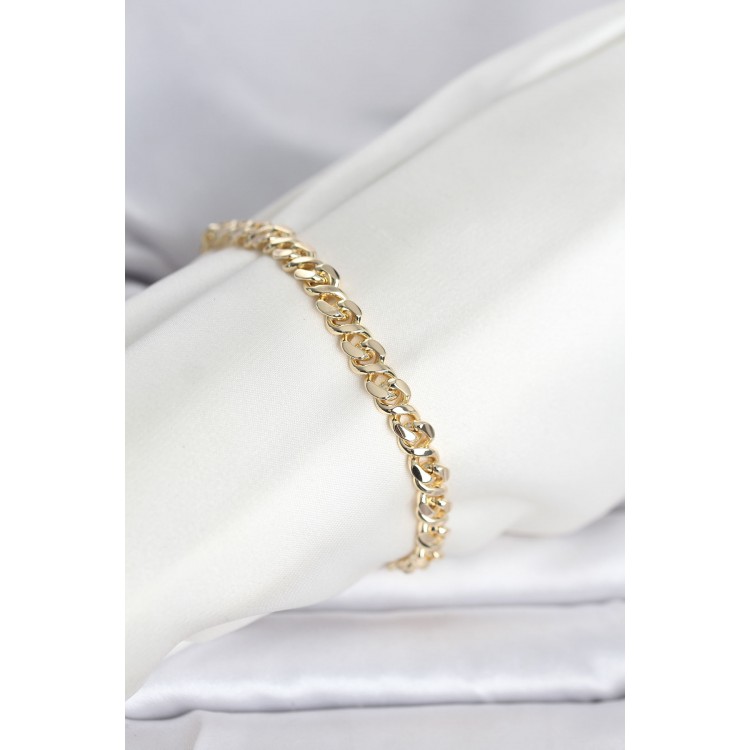 CM 14K Gold Renk Yassı Zincir Model Kadın Bileklik TJ-BB8305