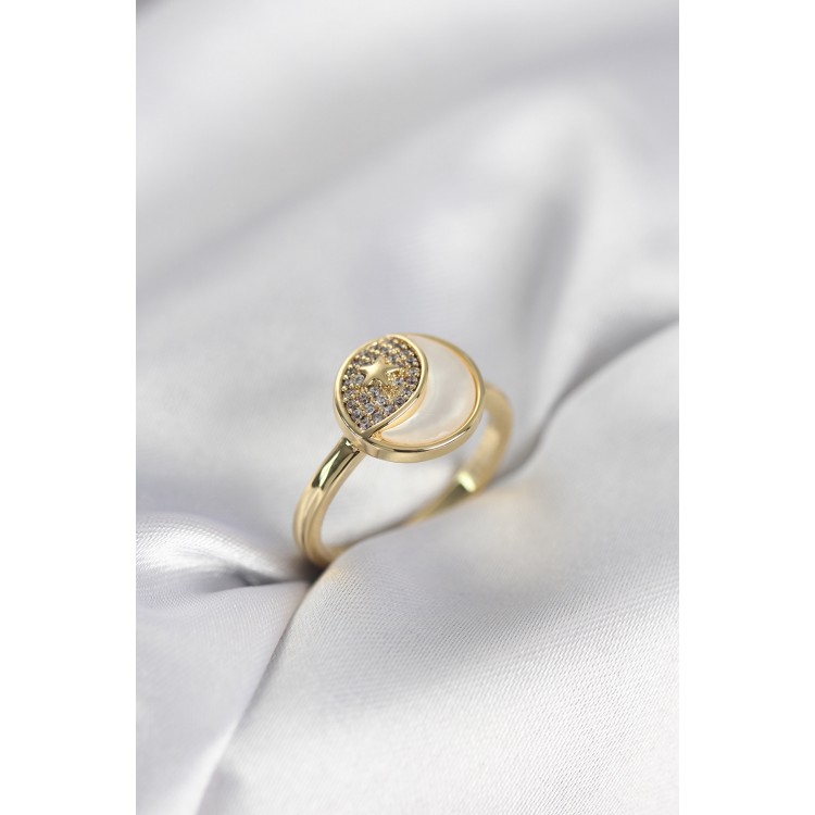 Ay Yıldız Model Gold Renk Zirkon Taşlı Kadın Yüzük TJ-BYK3995