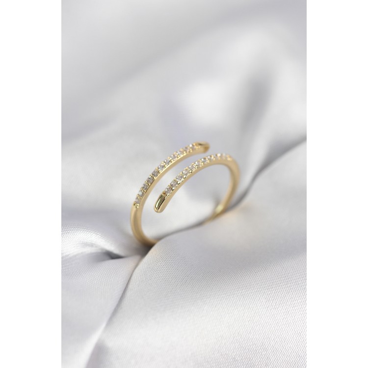 Gold Renk Yılan Kuyruk Model Zirkon Taşlı Kadın Yüzük TJ-BYK4028