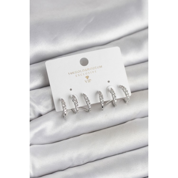 Gümüş Renk Pirinç Zirkon Taşlı Kadın Küpe TJ-BKP11641