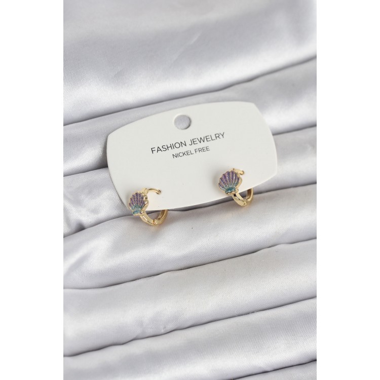 Deniz Kabuğu Model Gold Pirinç Çocuk Küpe - TJ-BKP11649