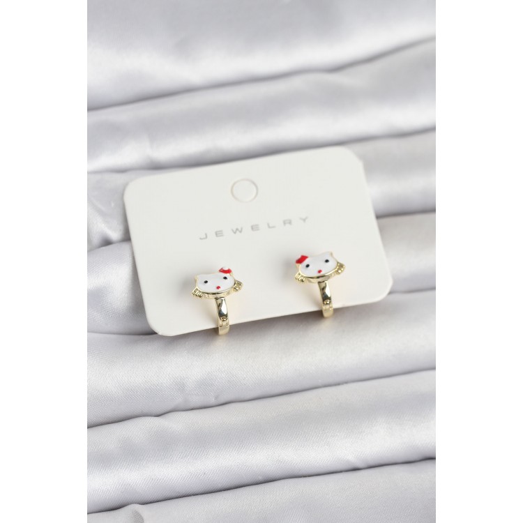 Gold Renk Kedi Model Mineli Çocuk Küpe TJ-BKP11719