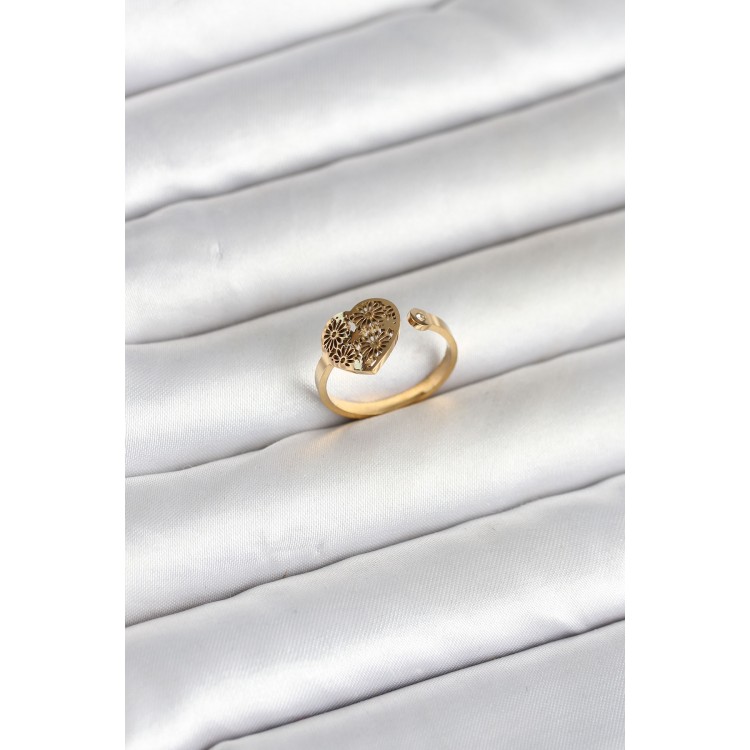 316L Çelik Gold Renk Kalp Model Kadın Yüzük TJ-BYK4172