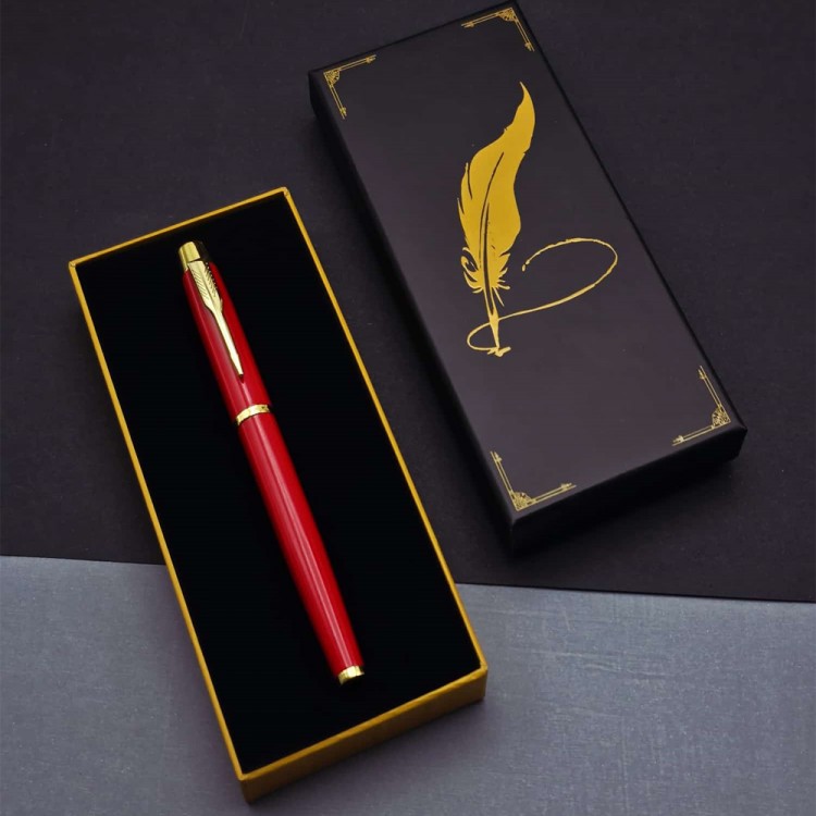 Feather Pen Motif Boxed Red Rollerball Pen