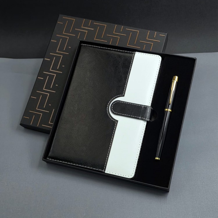 Siyah Beyaz Tarihsiz Ajanda Defter Kalem Seti
