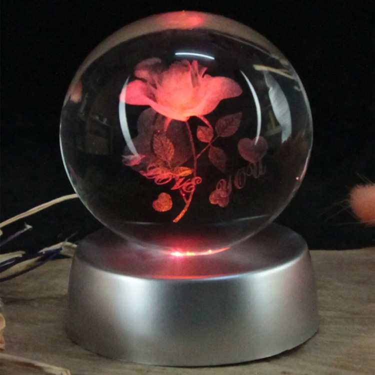 Color Changing Luminous Glass Globe Rose