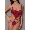 Transparan Bordo Dekolteli Balenli Fantazi İç Giyim Body TM1410