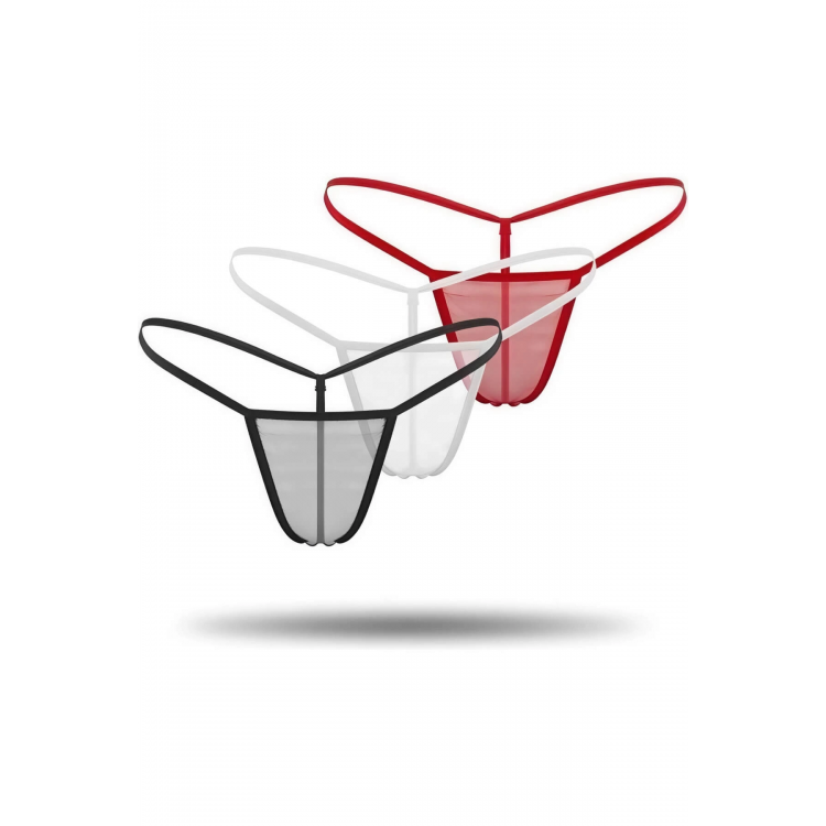 3'lü Renkli Transparan Tül String Tanga TM0369