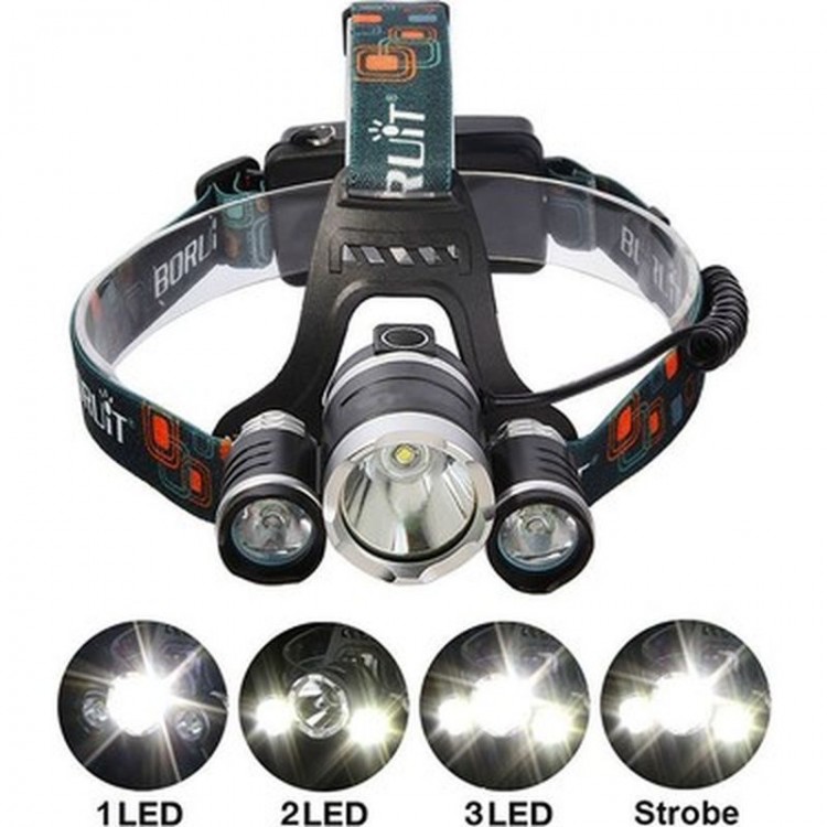 Boruit T6 Head Flashlight 5000 Lumens 3Xcree Xm-T6+2R5 Lamp Led Camping Lamp