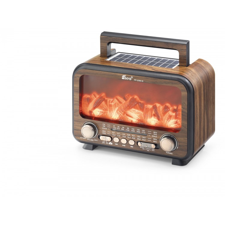 Bluetooth Solar Panelli Fm Radyo Usb Tf Nostaljik Hoparlör Alev Efektli 25 X 14.5 X 18 Cm - Kahverengi FP2393S