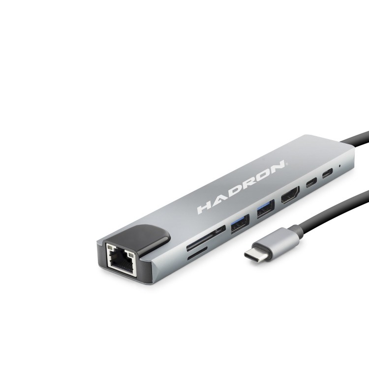 Type-C Hub Hdmi 4K Usb 3.0 Lan Kart Okuyucu 8 Port - Gri HDX7841