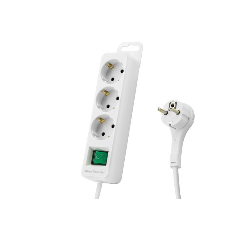 Akım Korumalı Uzatma Kablosu 3 Priz Anahtarlı 306 Joule 3G1.0Mm Tam Bakır 1.5M - Beyaz SPGF03