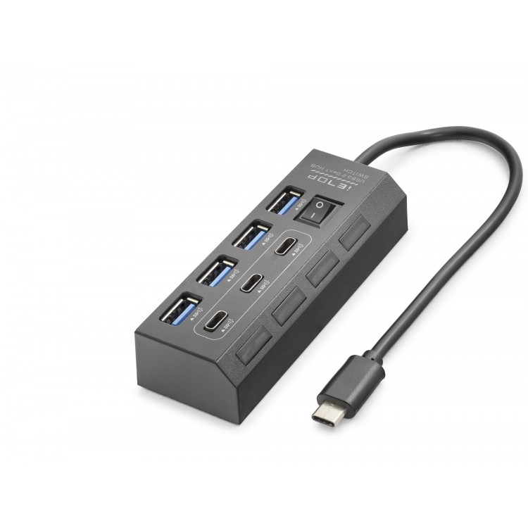 Type-C 3.2 Gen1 Anahtarlı Hub 7 Port 5 Gbps Siyah HDX7057