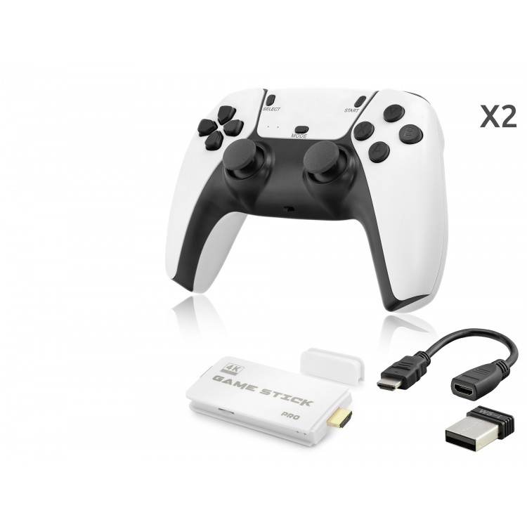 Retro Oyun Stick Hdmi Çift Gamepad Seti 64 Gb Kart Destekli 2.4G Kablosuz - Beyaz ND764