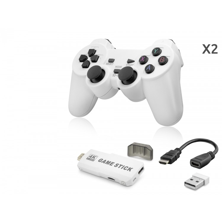 Retro Oyun Stick Hdmi Çift Gamepad Seti 64 Gb Kart Destekli 2.4G Kablosuz - Beyaz ND766