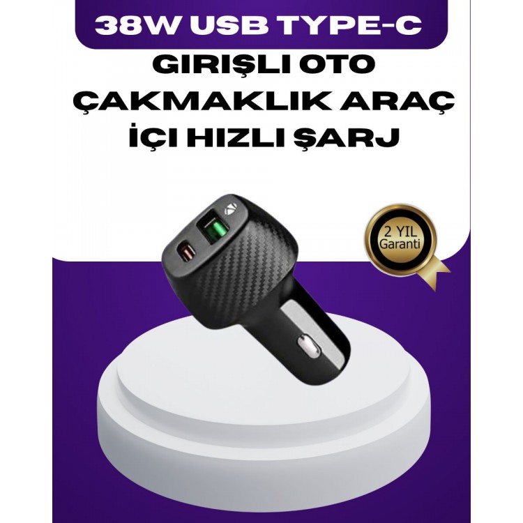 38W Çift Çıkışlı Araç Şarj Cihazı – Type-C ve USB PD Destekli